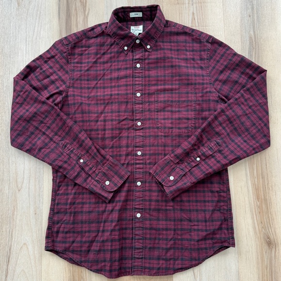 J Crew Plaid Oxford Button Up Red Black (Burgundy) Mens Medium - Picture 3 of 12